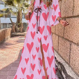 Evangeline | Deep V-Neck Maxi Dress with Abstract Print