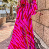 Evangeline | Deep V-Neck Maxi Dress with Abstract Print