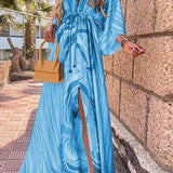 Evangeline | Deep V-Neck Maxi Dress with Abstract Print