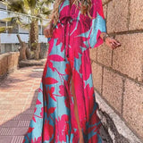 Evangeline | Deep V-Neck Maxi Dress with Abstract Print