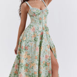 Livia | Floral Split Midi Dress with Stretch Fit