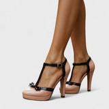 Hannah | Women's T-Strap Heeled Pumps with Elegant Bow Detail