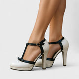 Hannah | Women's T-Strap Heeled Pumps with Elegant Bow Detail