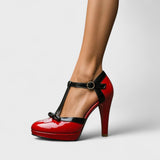 Hannah | Women's T-Strap Heeled Pumps with Elegant Bow Detail