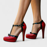 Hannah | Women's T-Strap Heeled Pumps with Elegant Bow Detail