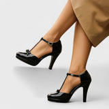 Hannah | Women's T-Strap Heeled Pumps with Elegant Bow Detail