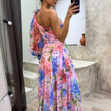 Poppy | Women's One-Shoulder Floral Maxi Dress with Side Split