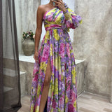 Poppy | Women's One-Shoulder Floral Maxi Dress with Side Split