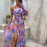Poppy | Women's One-Shoulder Floral Maxi Dress with Side Split