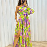Poppy | Women's One-Shoulder Floral Maxi Dress with Side Split
