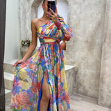 Poppy | Women's One-Shoulder Floral Maxi Dress with Side Split