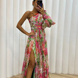 Poppy | Women's One-Shoulder Floral Maxi Dress with Side Split