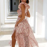 Grace | V-Neck Wrap Long Floral Dress with Ruffles