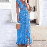 Amelia | Elegant V-Neck Long Floral Dress with Cut-Out Details