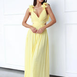 Daisy | V-Neck Long Dress with Floral Shoulder Details
