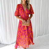Millie | Women's Short Sleeve V-Neck Floral Maxi Dress