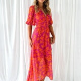 Millie | Women's Short Sleeve V-Neck Floral Maxi Dress
