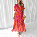 Millie | Women's Short Sleeve V-Neck Floral Maxi Dress