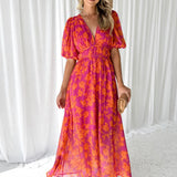 Millie | Women's Short Sleeve V-Neck Floral Maxi Dress