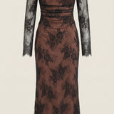 Liora | Long Sleeve Lace Maxi Dress with Square Neck
