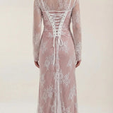 Liora | Long Sleeve Lace Maxi Dress with Square Neck