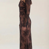 Liora | Long Sleeve Lace Maxi Dress with Square Neck