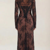 Liora | Long Sleeve Lace Maxi Dress with Square Neck