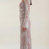 Liora | Long Sleeve Lace Maxi Dress with Square Neck
