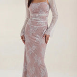 Liora | Long Sleeve Lace Maxi Dress with Square Neck