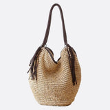 Phoebe | Woven Straw Shoulder Bag with Fringe Details