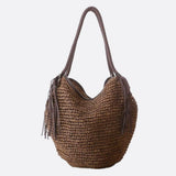 Phoebe | Woven Straw Shoulder Bag with Fringe Details