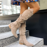 Women's Slouchy Knee-High Flat Boots with Side Zip – Suede-Effect Casual Boots, Autumn Winter