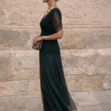 Women's Chiffon Wrap V-Neck Maxi Dress with Flutter Sleeves – Flowing Wedding Guest Dress