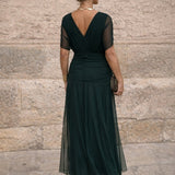 Women's Chiffon Wrap V-Neck Maxi Dress with Flutter Sleeves – Flowing Wedding Guest Dress