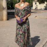 Women's Chiffon Wrap V-Neck Maxi Dress with Flutter Sleeves – Flowing Wedding Guest Dress