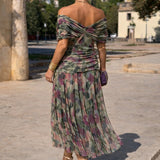 Women's Chiffon Wrap V-Neck Maxi Dress with Flutter Sleeves – Flowing Wedding Guest Dress