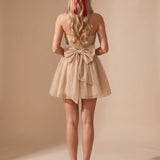 Women's Glitter Strapless Bustier Mini Dress with Pleated Bodice – Christmas Party Dress