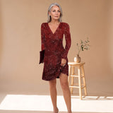 Women's Long Sleeve V-Neck Sequin Mini Dress – Relaxed Fit Sparkly Evening Dress