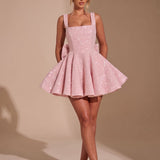 Women's Sequin Fit and Flare Mini Dress with Bow – Wide Strap Christmas Party Dress