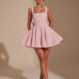 Women's Sequin Fit and Flare Mini Dress with Bow – Wide Strap Christmas Party Dress