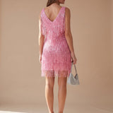 Women's Sequin Fringe V-Neck Mini Dress – Sleeveless Christmas & New Year's Eve Party Dress