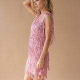 Women's Sequin Fringe V-Neck Mini Dress – Sleeveless Christmas & New Year's Eve Party Dress