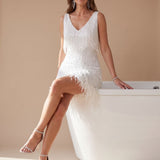 Women's Sequin Fringe V-Neck Mini Dress – Sleeveless Christmas & New Year's Eve Party Dress