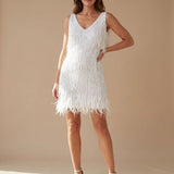 Women's Sequin Fringe V-Neck Mini Dress – Sleeveless Christmas & New Year's Eve Party Dress