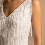 Women's Sequin Fringe V-Neck Mini Dress – Sleeveless Christmas & New Year's Eve Party Dress