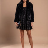 Women's Black Sequin Sweetheart Mini Dress with Long Balloon Sleeves – Fitted Party Dress