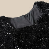 Women's Black Sequin Sweetheart Mini Dress with Long Balloon Sleeves – Fitted Party Dress