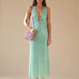 Women's Sequin Plunge Neck Mini Dress with Flared Sleeves and Ring Detail – Party Dress