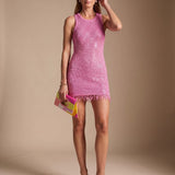 Women's Sleeveless Sequin Mini Dress with Fringe Hem – Sparkly Party Dress