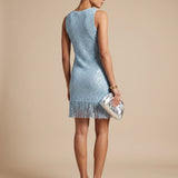 Women's Sleeveless Sequin Mini Dress with Fringe Hem – Sparkly Party Dress